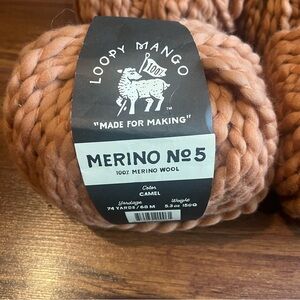 4 Loopy Mango 100 % Merino Wool No. 5 Yarn Camel 150g / 74 yards Knit